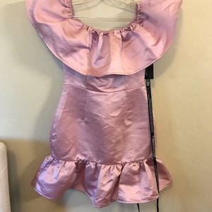 Pink Satin Off The Shoulder Dress